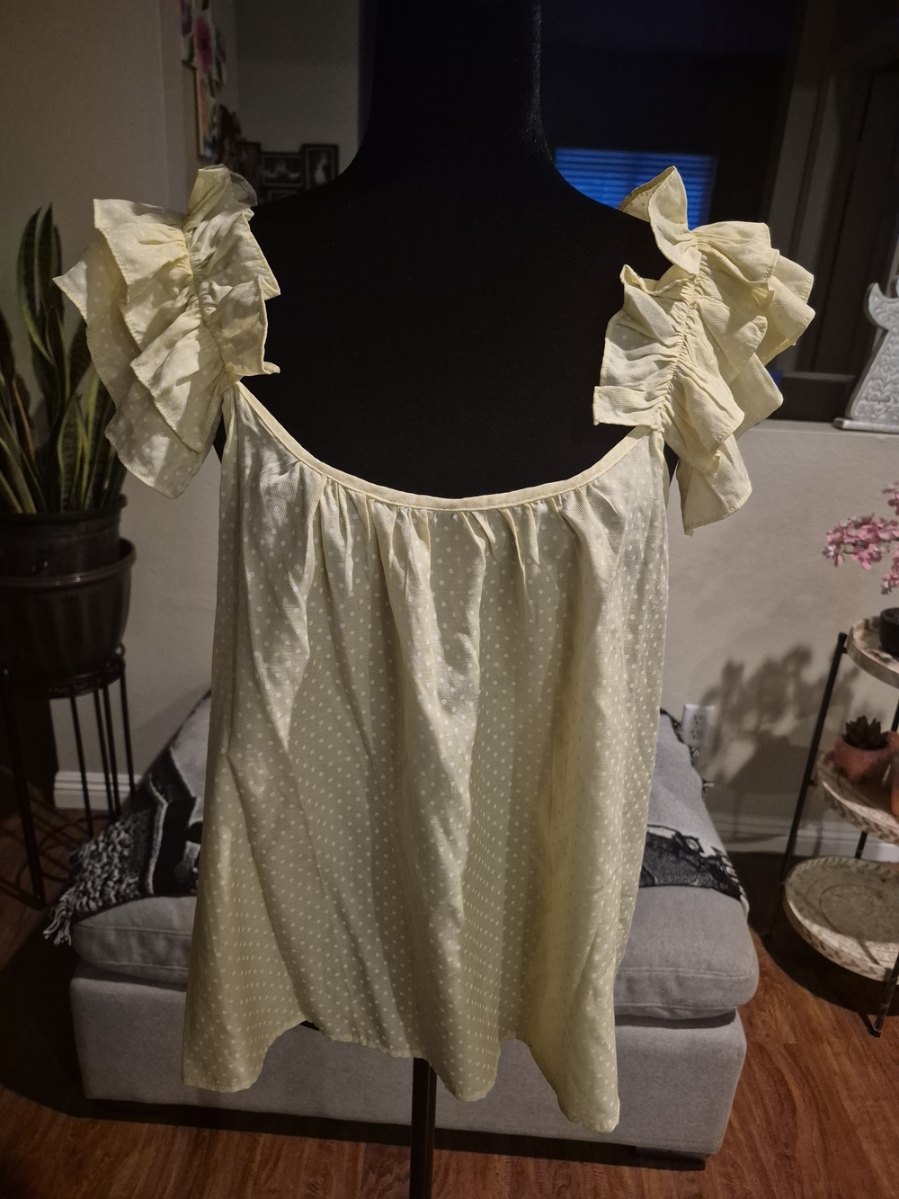 Sugarlips Pale Yellow Polka Dot Ruffle Strap Camisole